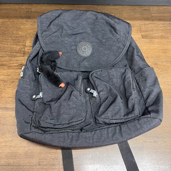 Kipling Fiona Black Tonal Travel Medium Backpack with Keychain - Picture 1 of 6